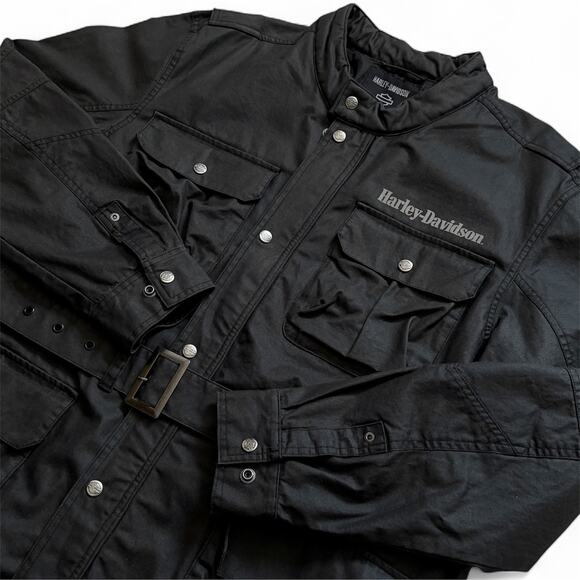 Harley-Davidson #1 Riding Jacket Mens XL Black Cotton Belted Motorcycle - Picture 10 of 12